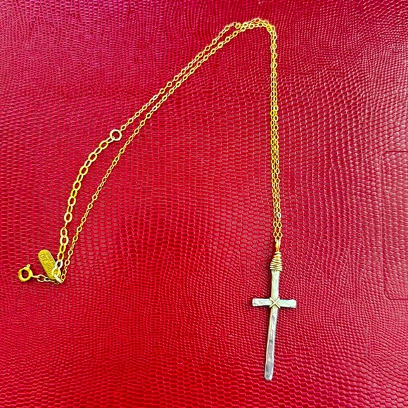 Handmade Earth Grace Artisan Jewelry. Mixed metal cross necklace. - Picture 1 of 3